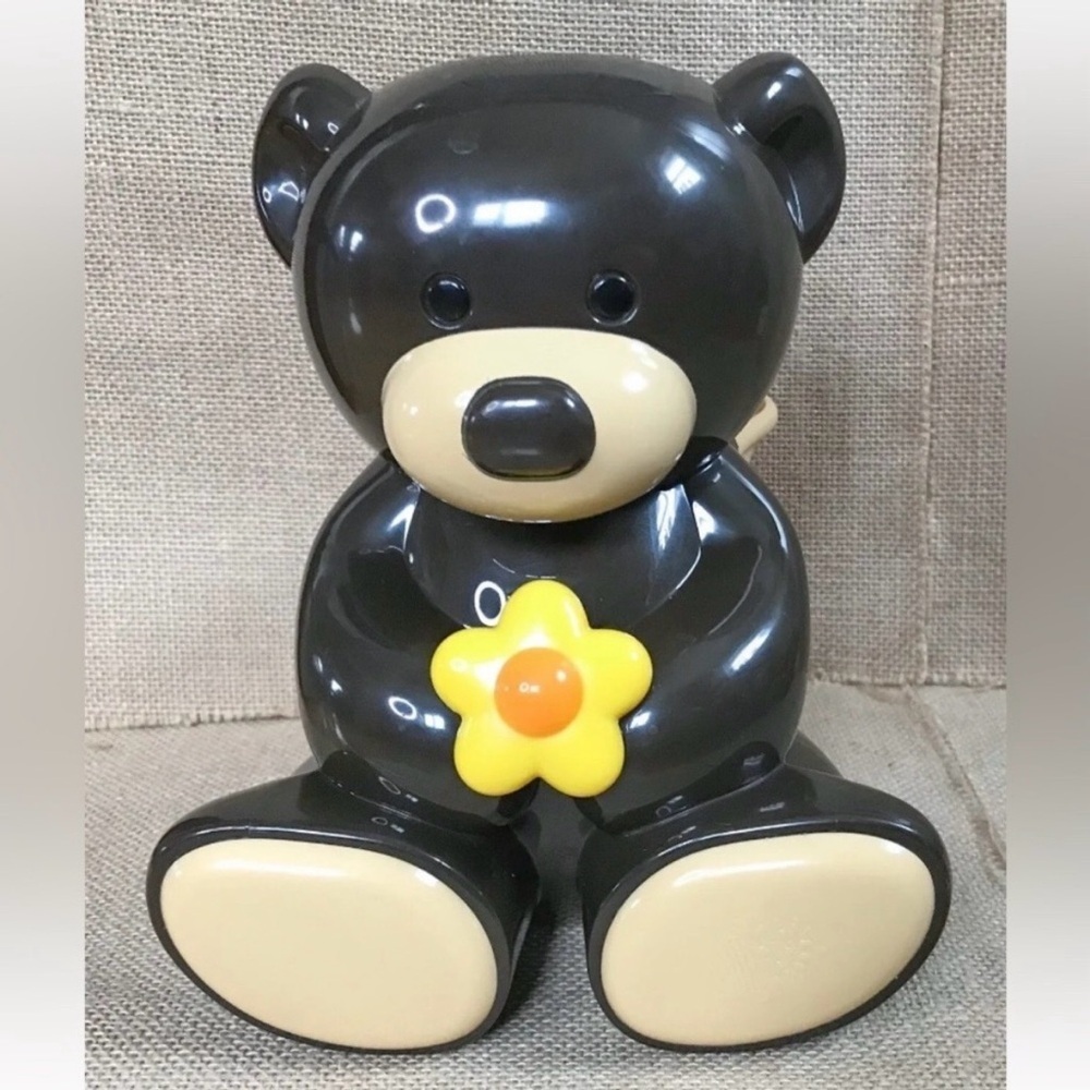 Plastic Bear With Sunflower Honey Pot Storage Canister Container 70s Inspired